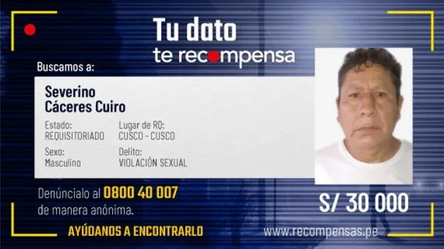 Severino Cáceres Cuiro (54) es buscado por el Mininter.