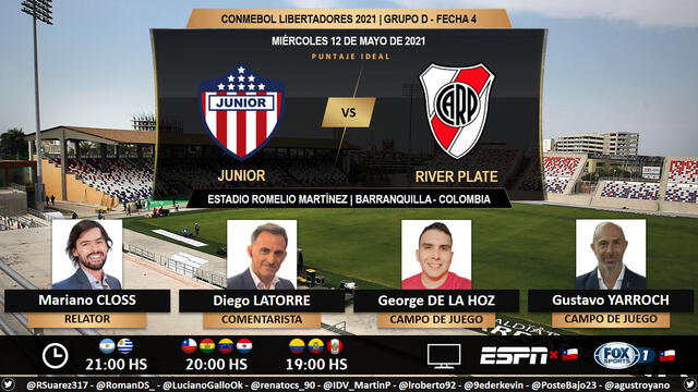 Junior vs River Plate por ESPN. Foto: Puntaje Ideal/Twitter