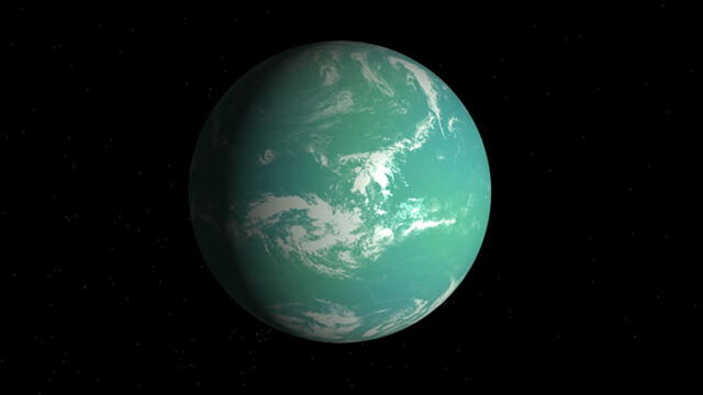 Representación del planeta Kepler-22b, una supertierra en zona habitable de su estrella. Fuente: NASA.