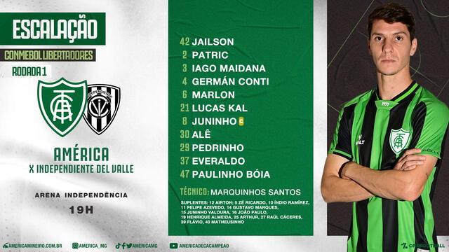 Los titulares del América Mineiro para el inicio de la Copa Libertadores. Foto: Twitter @AmericaMG