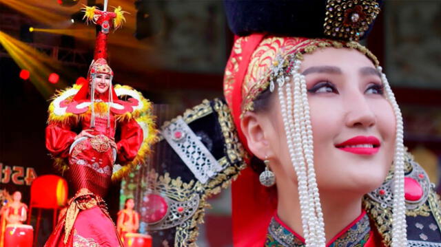 El traje típico de Miss Mongolia Gunzaya Victoria esta inspirado en las antiguas reinas de su país.