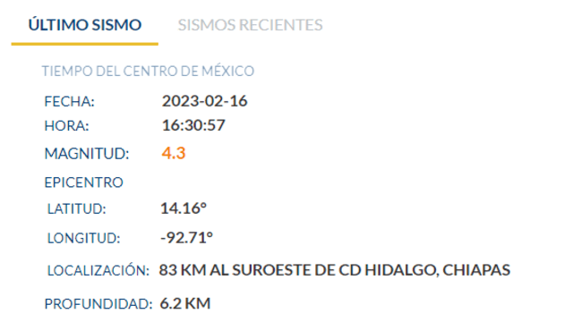  Sismo en México HOY, 16 de febrero. Foto: Servicio Sismológico Nacional    