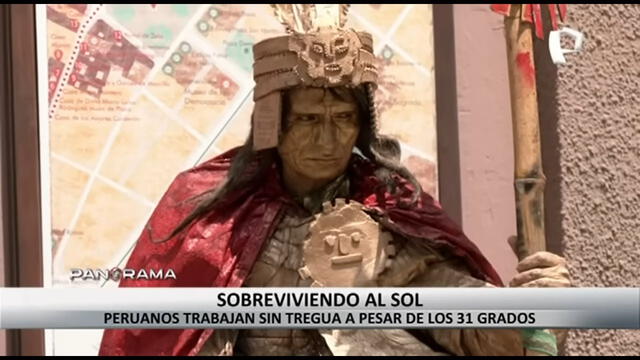 Las estatuas humanas permanecen horas bajo el sol con un disfraz. Foto: captura de Panamericana   