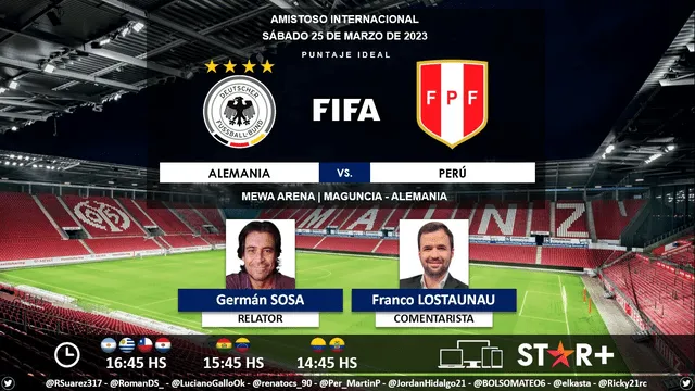  Periodistas a cargo del partido Perú vs. Alemania en Star Plus. Foto: Puntaje Ideal 