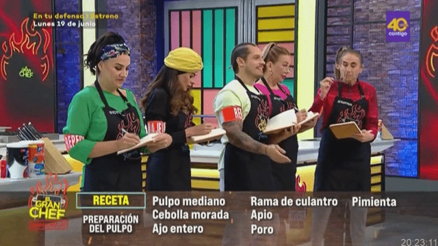  Participantes de "El gran chef famosos" anotan preparación de platillos. Foto: captura Latina 