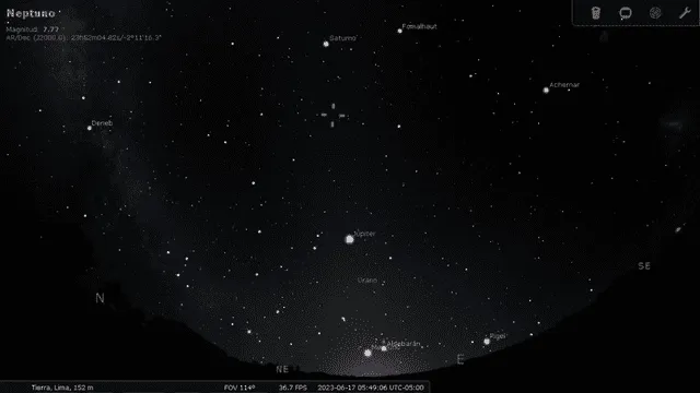  Ubicación de los cinco planetas en el cielo de Lima en la mañana del 17 de junio de 2023. Foto: La República/Stellarium   