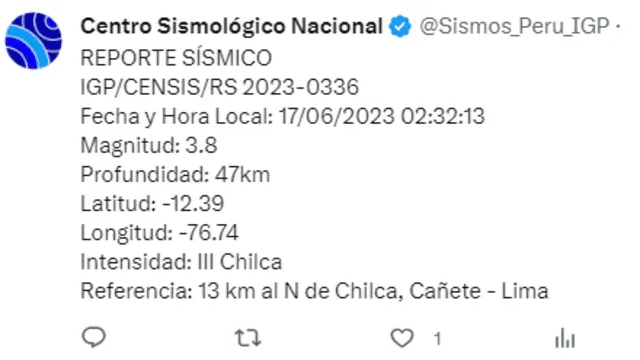 Temblor en Lima. Foto: IGP   