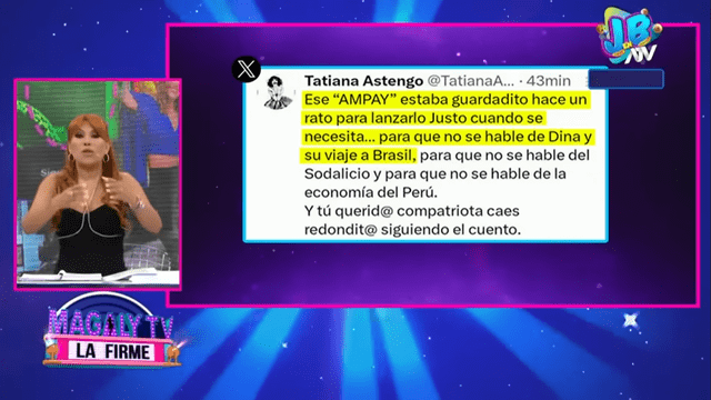 Magaly se mostró incómoda con las palabras de Tatiana Astengo. Foto: Captura ATV   