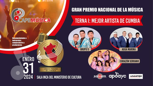 Corazón Serrano y Grupo 5 entre los nominados de los Premios Capemusica 2024. Foto: Facebook    