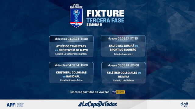  Fixture para la semana 9 de la Copa Paraguay. Foto: Copa Paraguay 2024   