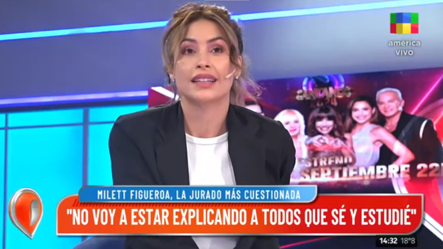 Milett Figueroa le responde tajante a panelista argentino que cuestionó su trayectoria. Foto: Captura Intrusos   