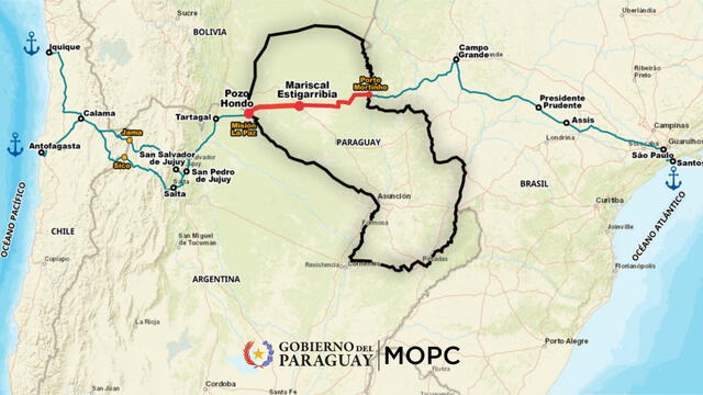 Mapa del Corredor Bioceánico. Foto: Gobierno de Paraguay   