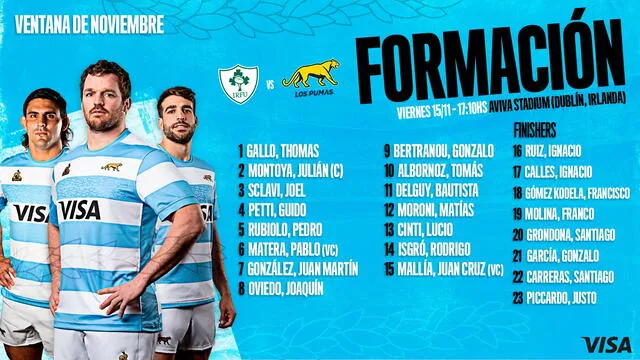 Alineación confirmada de los Pumas. Foto: los Pumas   