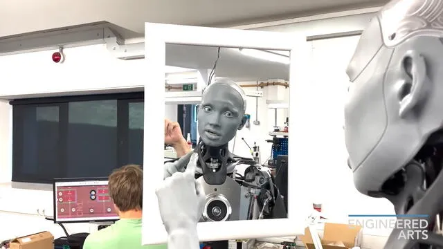 Ameca es un robot humanoide, fabricado por Engineered Arts, que asegura tener consciencia. Foto: Engineered Arts.   