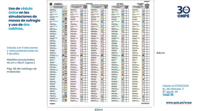 Simulación de cédula electoral. Foto: ONPE Simulación de cédula electoral. Foto: ONPE