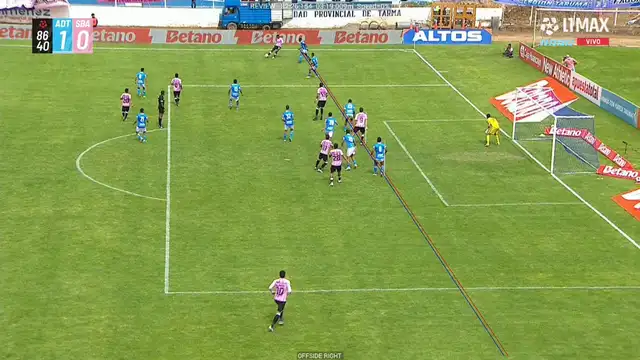 Trazado de líneas del VAR en el gol anulado a Sport Boys contra ADT de Tarma. Foto: L1 Max.   