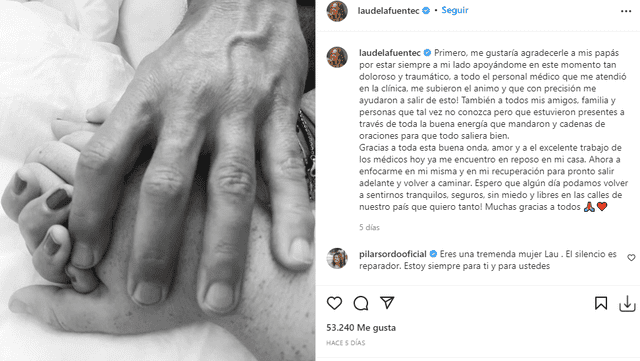 Hija de Cristián de la Fuente agradecida con sus seguidores. Foto: Laura de la Fuente/Instagram.