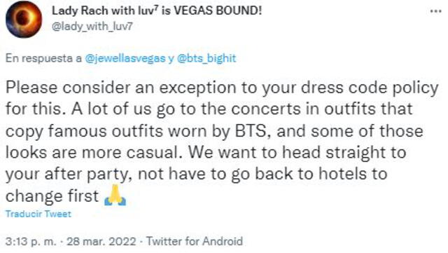 Comentarios sobre la fiesta temática de BTS en club de Las Vegas. Foto: vía Twitter