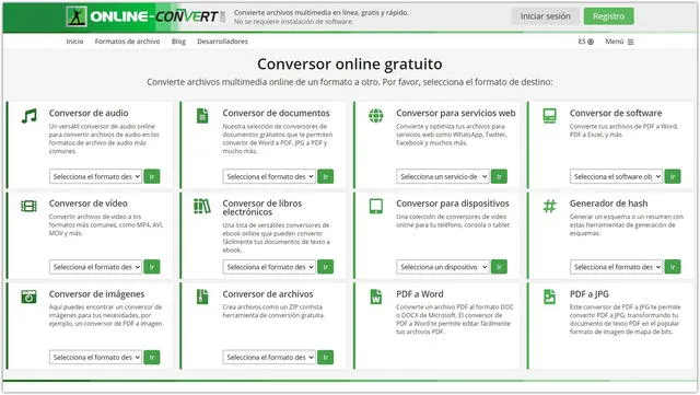 Interfaz de Online-Convert