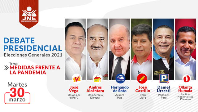 Los candidatos que participarán en la segunda fecha del debate presidencial 2021. Foto: JNE