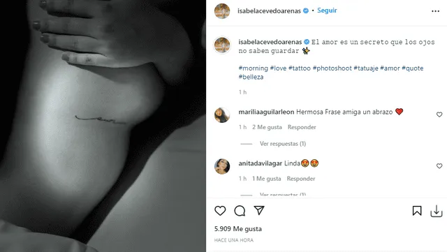 Isabel Acevedo se hizo nuevo tatuaje en su cuerpo. Foto: Isabel Acevedo/Instagram.