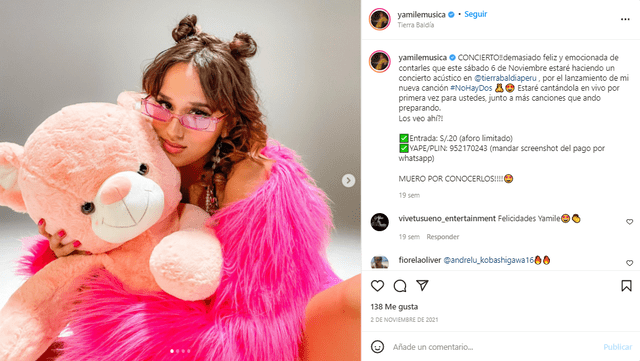 Yamile planea lanzar un disco que tendrá 13 canciones. Foto: Instagram