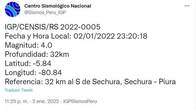 Sismo en Piura, IGP