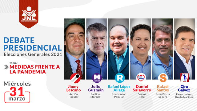 Los candidatos que participarán en la tercera fecha del debate presidencial 2021. Foto: JNE