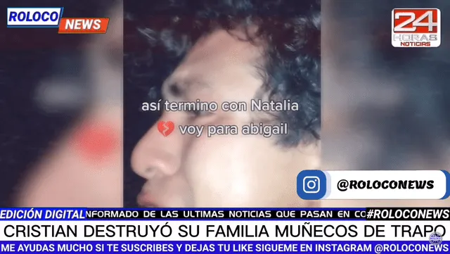  Cristian subió un video, en el cual se mostró llorando por destruir a su familia de muñecos de trapo. Foto: captura/ Rocolo News   