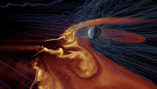  El campo magnético de la Tierra nos protege del plasma y las partículas de alta energía emitida por el Sol. Foto: University of Illinois   