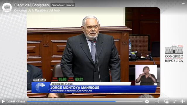  Jorge Montoya en el pleno del Congreso de La República. Foto: captura en Facebook / Congreso de La República.   