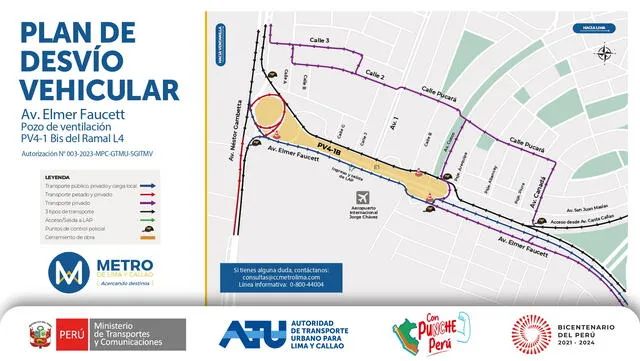 Plan de desvío vehicular por cierre de tramo en avenida Faucett. Imagen: MTC - ATU   