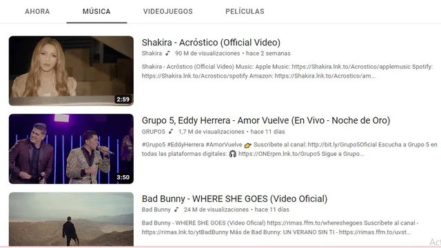  Grupo 5 se ubica entre los artistas favoritos de Perú en Youtube. Foto: captura Youtube   