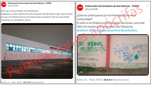 Publicaciones en Twitter desde la cuenta hackeada a la FUSM. Foto: captura de Twitter   