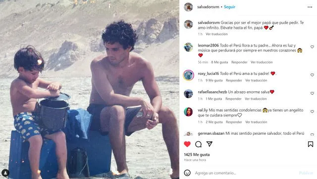 En la instantánea, se ve a Pedro y su hijo disfrutar de un día en la playa. Foto: Instagram / Salvador Suárez-Vértiz   