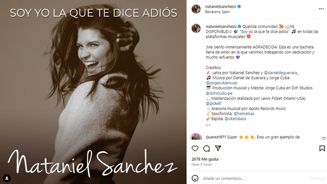 Nataniel Sánchez releases song.  Photo: Instagram capture/Nataniel Sánchez   