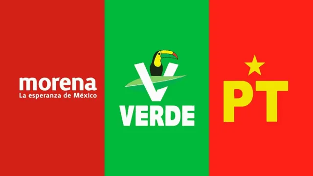 Estos son los tres partidos políticos que forman 'Sigamos Haciendo Historia'. Foto: Composición LR / Movimientos de Regeneración Nacional / Partido del Trabajo / Partido Verde Ecologista de Mágico  