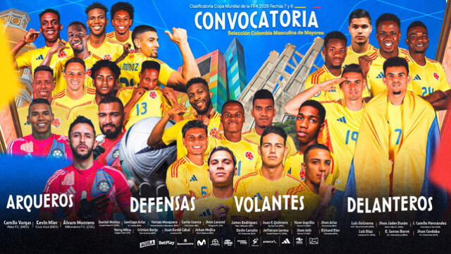 Lista de 26 convocados. Foto: X/FCFSeleccionCol  