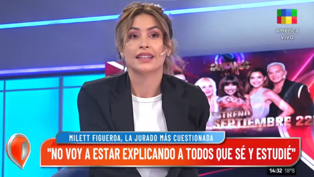  Milett Figueroa le responde tajante a panelista argentino que cuestionó su trayectoria. Foto: Captura Intrusos    