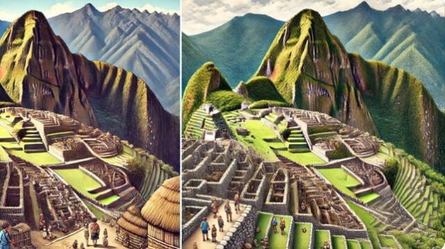  En la parte izquierda se visualiza cómo era Machu Picchu en la época de los incas y en parte derecha, en 2024. Foto: ChatGPT   