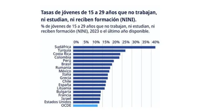  Perú es el quinto país con la mayor cantidad de Ninis. Foto: OCDE.<br><br>    