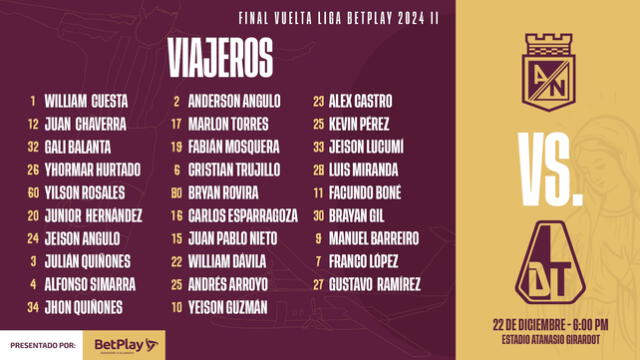 Convocados del Pijao. Foto: Deportes Tolima   