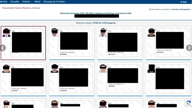 Datos de peruanos en la web del Padrón de Elecciones 2026. Foto: Reniec