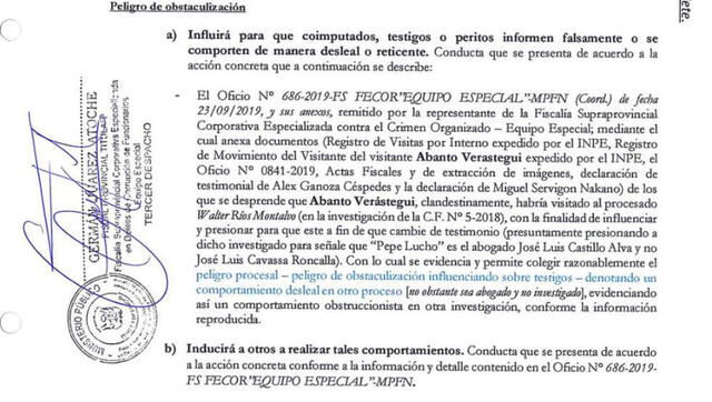 Extracto del requerimiento de prisión preventiva contra Humberto Abanto. Foto: El Comercio.