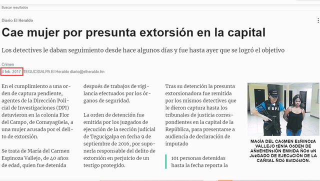 Reporte. Foto: captura de la noticia de  El Heraldo en una web.