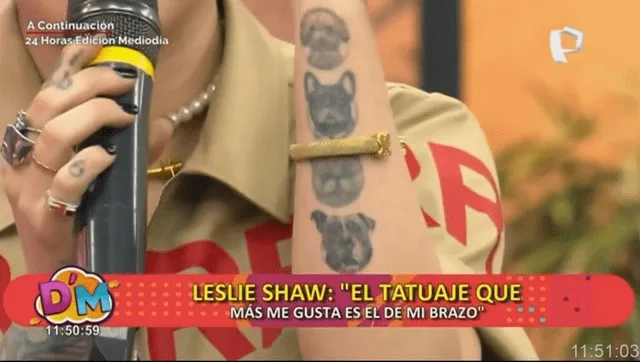 Leslie Shaw mostró los tatuajes que tiene sus mascotas.