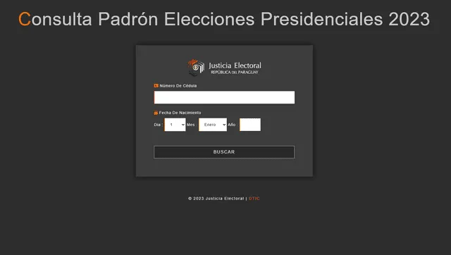 Sistema de consulta para conocer tu local de votación y puedas participar de las elecciones generales de Paraguay, en 2023. Foto: Justicia Electoral.