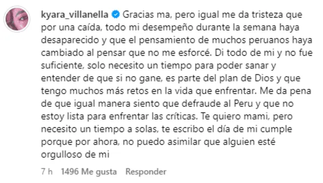  Kyara Villanella sostuvo que "necesita un tiempo para poder sanar" luego de perder en el Miss Teen Universe 2023. Foto: Instagram/Keiko Fujimori   