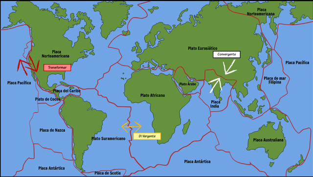  Mapa con la ubicación de las principales placas tectónicas del mundo. Foto: Storyboard that 