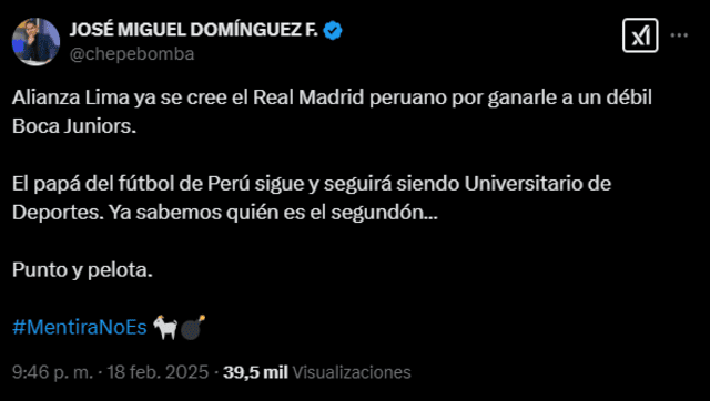 El comunicador panameño José Miguel Rodríguez arremetió contra Alianza Lima. Foto: captura de X/José Miguel Rodríguez El comunicador panameño José Miguel Rodríguez arremetió contra Alianza Lima. Foto: captura de X/José Miguel Rodríguez